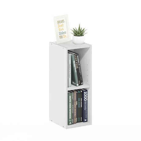 Furinno Fulda Book Shelf, 2-Tier Narrow Bookshelf, Bookcase with 8-in Width Storage Shelf, 9.3 x 7.9 x 21.2, for Living Room, Bedroom, Home Office, White Furinno
