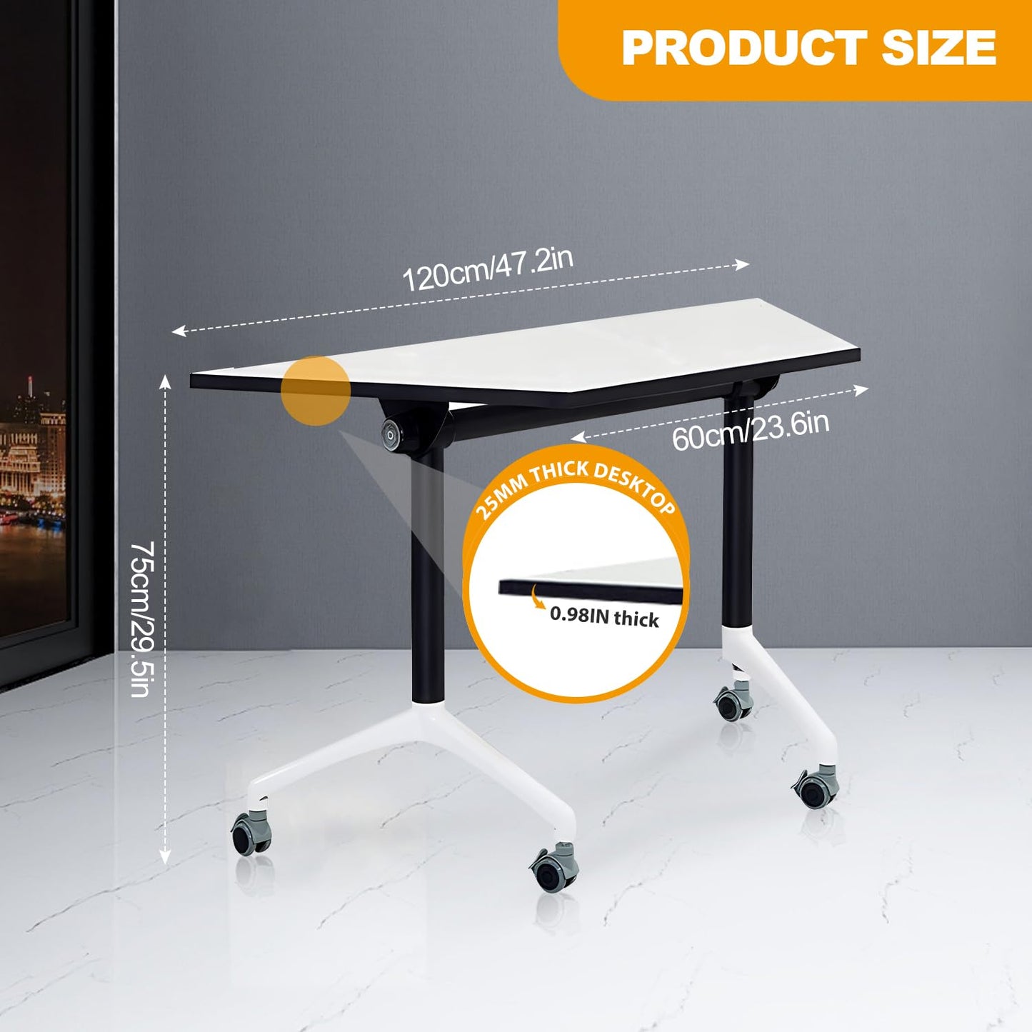 Folding Conference Table,Mobile Flip Top Meeting Table,Modern White Conference Room Table Portable,Foldable Rolling Training Table with Locking Wheels for Office,Meeting Room,Easy Assembly (1 - WoodArtSupply