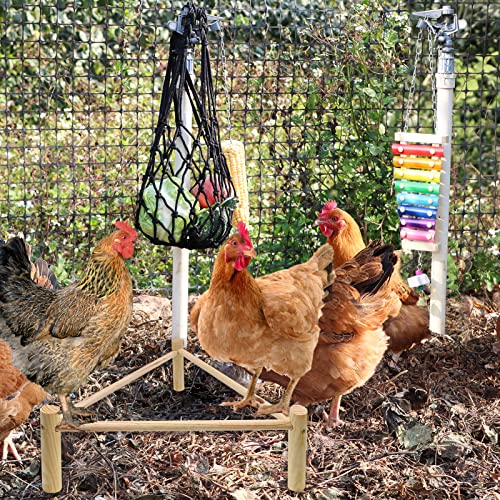 9 Pack Chicken Toys, Chicken Coop Accessories for Father's Day, with 2 Chicken Swing, 1 Chicken Wood Stand, 1 Chicken Xylophone, 1 Chicken Mirror, 2 Vegetable Net Bag, 2 Vegetable Fruits Hanging Fork Auliand