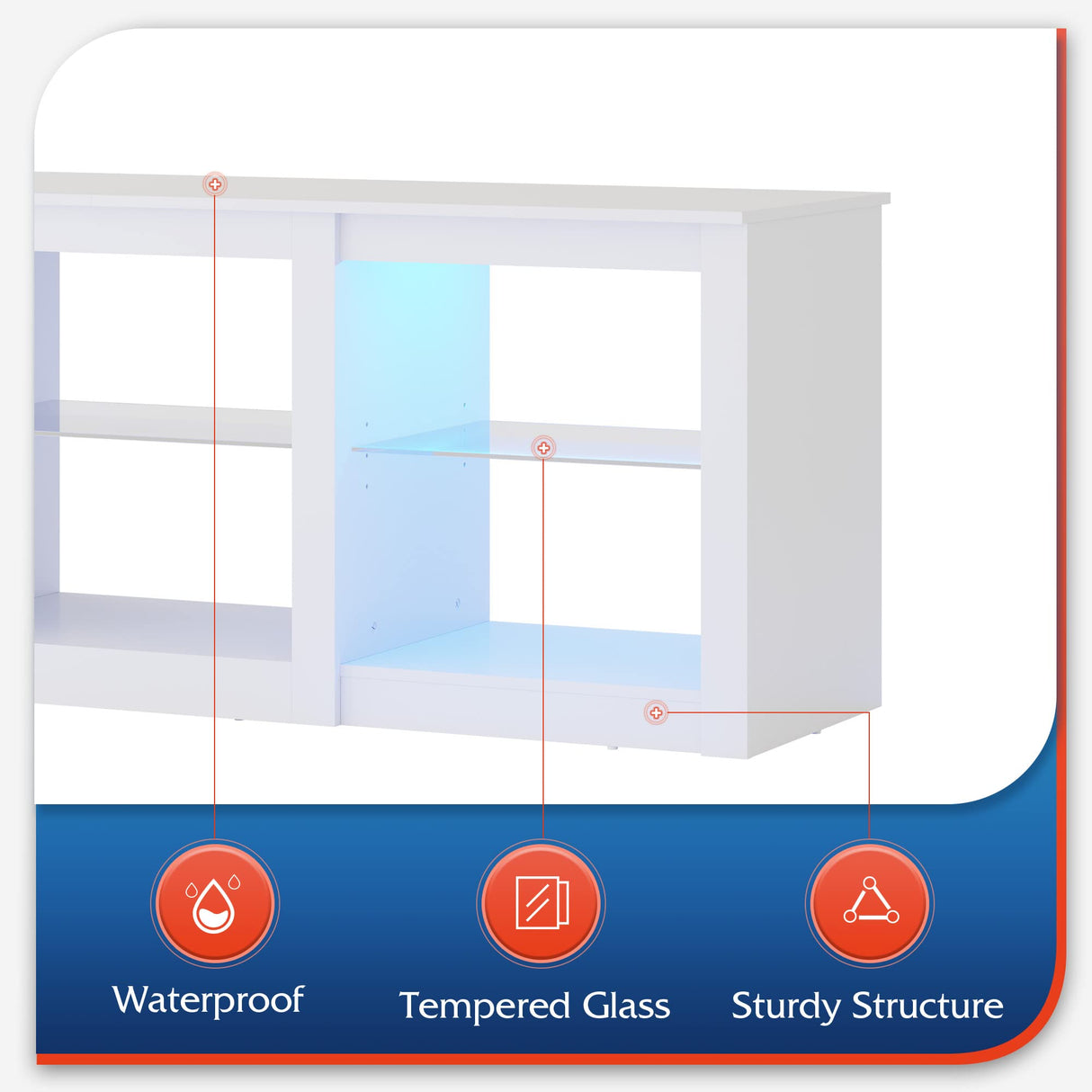 WLIVE LED TV Stand for 65-Inch TV, 58-Inch Entertainment Center with Adjustable Glass Shelves, Modern Media Console for Living Room & Bedroom, White WLIVE