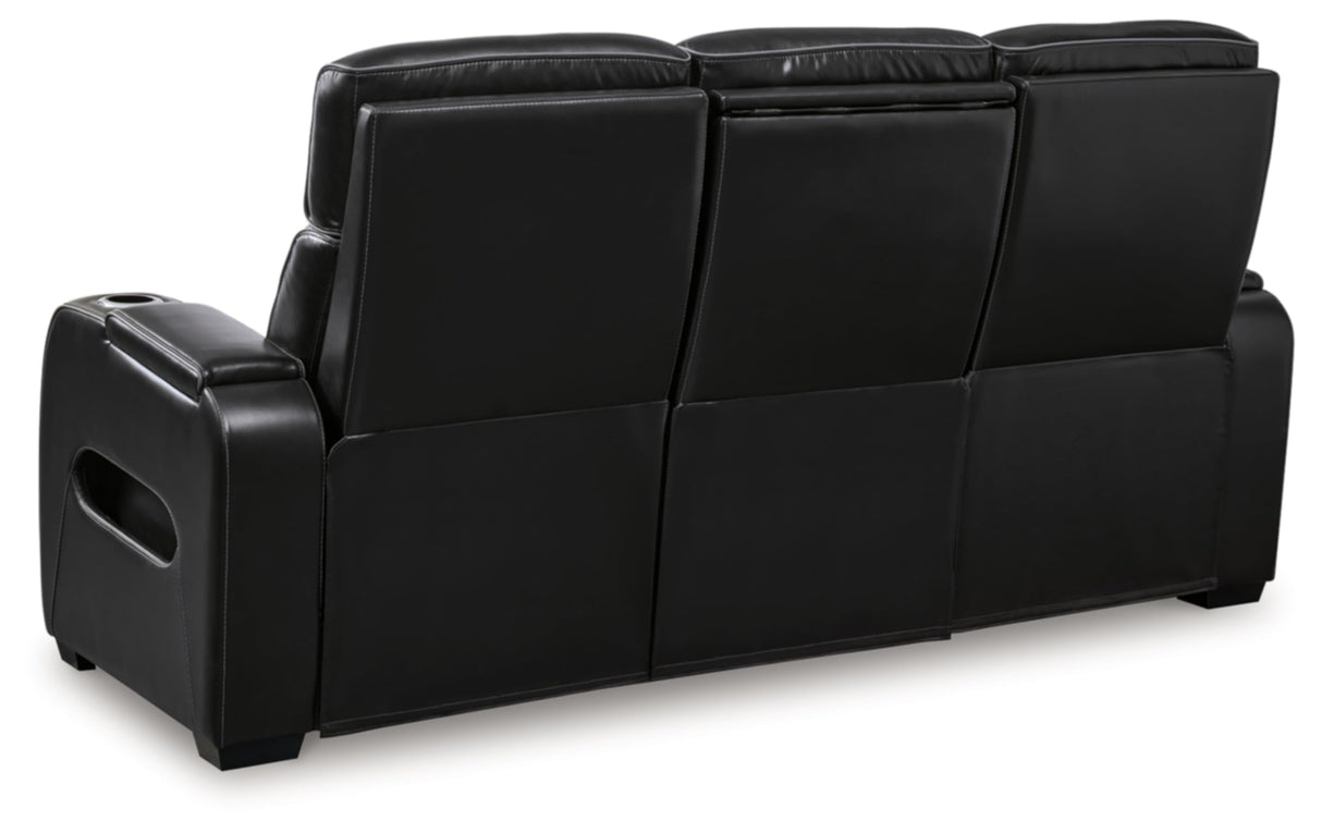 Signature Design by Ashley Boyington Contemporary Leather Match Power Reclining Sofa with Adjustable Headrest, Cup Holder, USB Charging Ports, Air Massage System and LED Lighting, Black Signature Design by Ashley