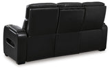Signature Design by Ashley Boyington Contemporary Leather Match Power Reclining Sofa with Adjustable Headrest, Cup Holder, USB Charging Ports, Air Massage System and LED Lighting, Black Signature Design by Ashley