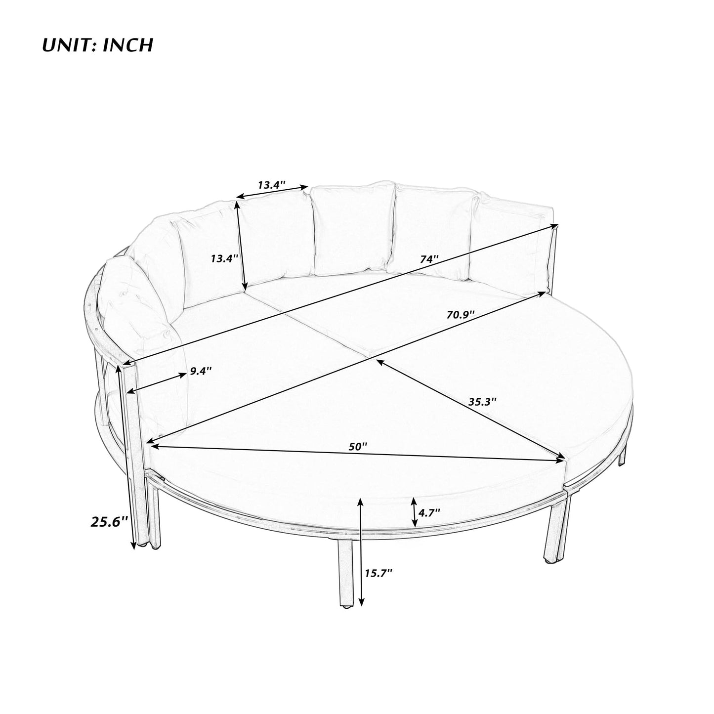 KLMM Farmhouse 4 Piece Round Outdoor Conversation Set,Patio Sectional Sofa Set with 8 Back Cushions,for Porch Lawn Garden Backyard Poolside (Gray@Round) - WoodArtSupply