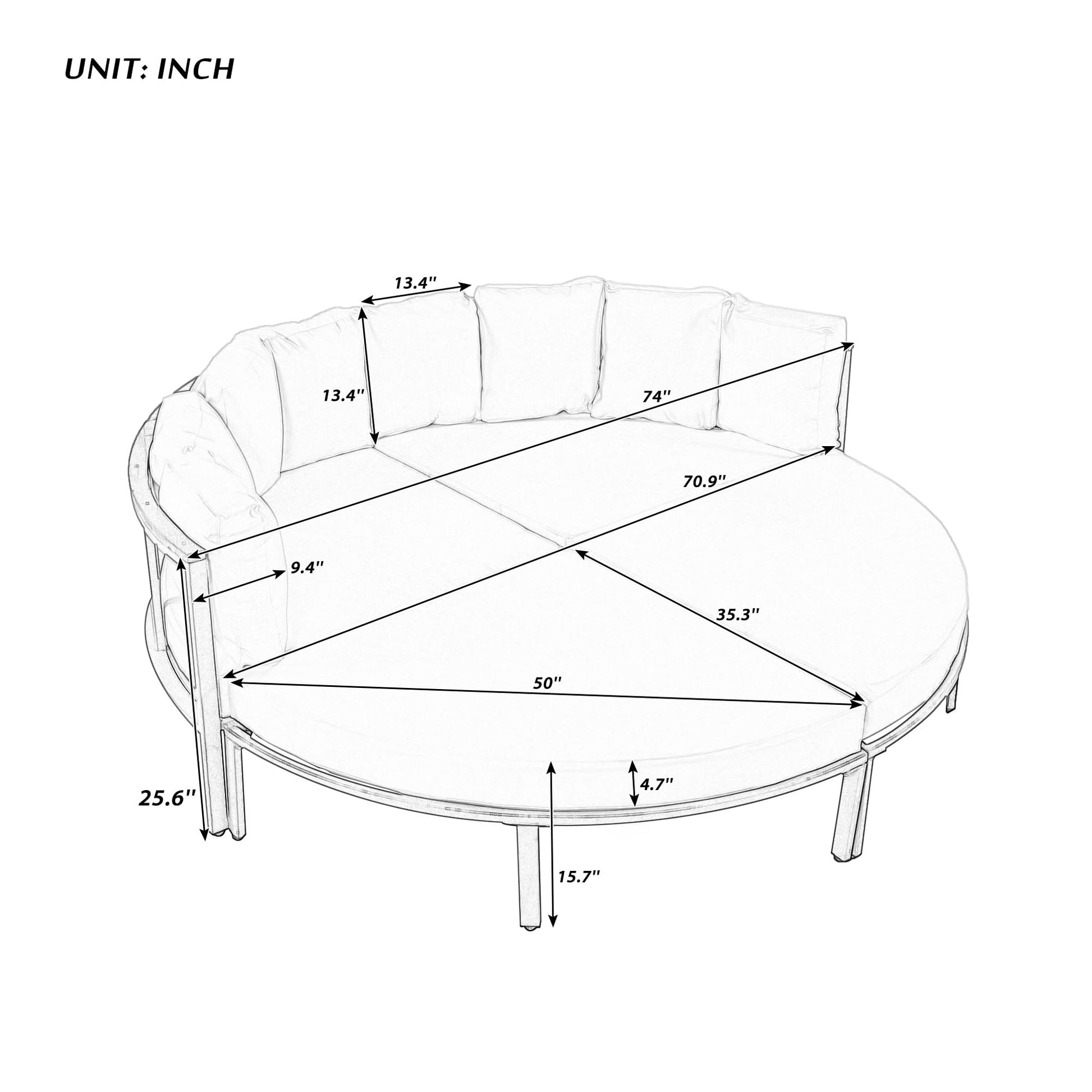 KLMM Farmhouse 4 Piece Round Outdoor Conversation Set,Patio Sectional Sofa Set with 8 Back Cushions,for Porch Lawn Garden Backyard Poolside (Gray@Round) - WoodArtSupply