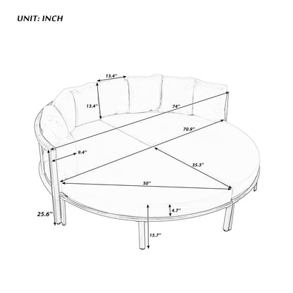 KLMM Farmhouse 4 Piece Round Outdoor Conversation Set,Patio Sectional Sofa Set with 8 Back Cushions,for Porch Lawn Garden Backyard Poolside (Gray@Round) - WoodArtSupply