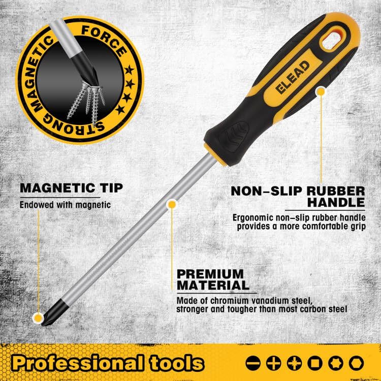 Magnetic Screwdriver Set with Case: 86-Piece Slotted Phillips, Hex, Torx, Precision, Nut Drivers, Driver Bits and Magnetizer, Ergonomic Handle, Ideal for Mechanics and Professionals ELEAD