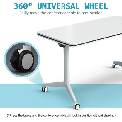 Goakwwuz Conference Room Table 8FT White Meeting Seminar Table Business Style Folding Training Flip Top Table for Office Conference,Metal Frame with Wheels (4, White) - WoodArtSupply