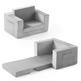 Kids Couch, 2-in-1 Toddler Chair Comfy 1-3 Years Old, Convertible Kids Chair, Toddler Couch That Fold Out, Kid Lounge Chairs for Boys and Girls, Soft Coral Fleece, Grey Zorvoxz