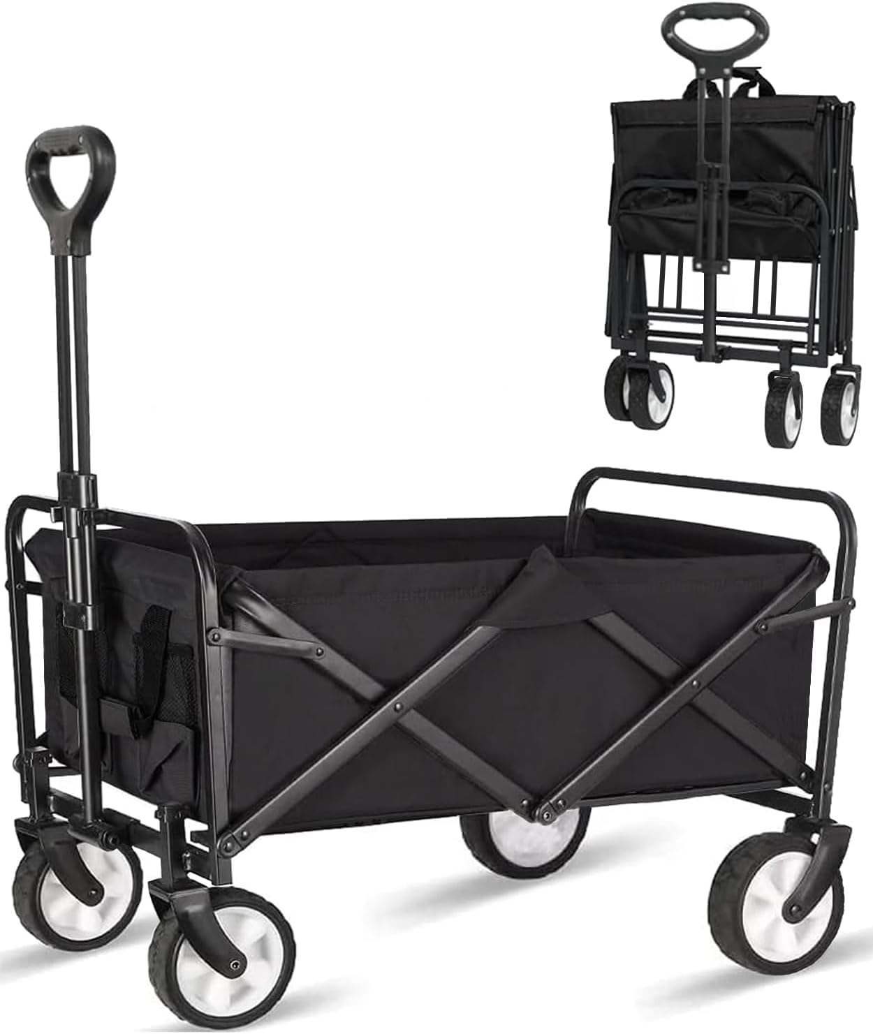 Collapsible Foldable Wagon, Beach Cart Large Capacity, Heavy Duty Folding Wagon Portable, Collapsible Wagon for Sports, Shopping, Camping (Black) - WoodArtSupply