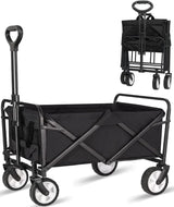 Collapsible Foldable Wagon, Beach Cart Large Capacity, Heavy Duty Folding Wagon Portable, Collapsible Wagon for Sports, Shopping, Camping (Black) iHomey