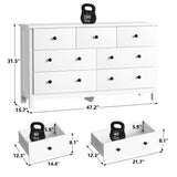 HOUROM White Dresser for Bedroom, 7 Drawer Chest of Drawer with Metal Handle and Wide Drawer, Modern Wood Double Storage Organizer Dresser for Living Room, Hallway, Entryway HOUROM