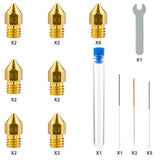 31pcs 3D Printer Nozzles, MK8 Nozzle Kit 0.2mm 0.3mm 0.4mm 0.5mm 0.6mm 0.8mm 1.0mm 3D Printer Brass Hotend Nozzles with Wrench Cleaning Tool Kit for Ender 3 Pro/V2 Extruder Printer Accessories Kit NQEUEPN