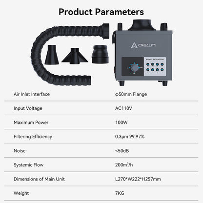Creality Smoke Purifier with Extraction Tube, 3-Stage Filtration, 99.97% Purification Rate, Low Noise＜50dB, 200m³/h, 100W Fume Extractor for Laser Engraver Machine - WoodArtSupply