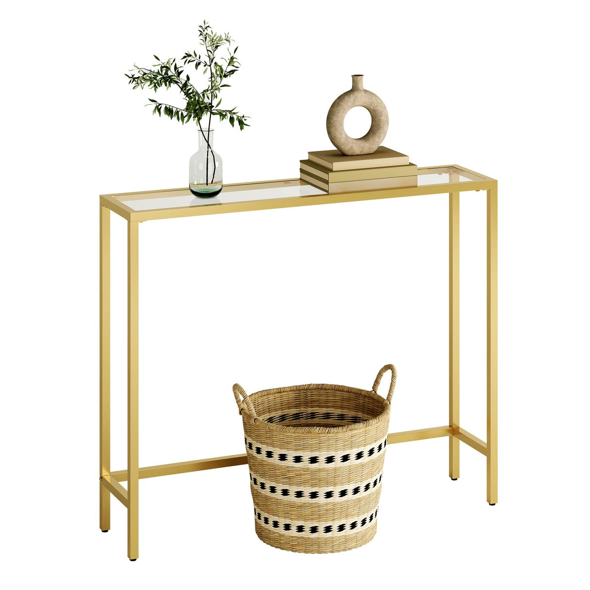 HOOBRO 29.5" Narrow Console Table, Tempered Glass Sofa Table, Small Side Table, Modern Entryway Table, for Entrance, Living Room, Foyer, Hallway Bedroom, Gold GD07XG01 HOOBRO