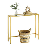 HOOBRO 29.5" Narrow Console Table, Tempered Glass Sofa Table, Small Side Table, Modern Entryway Table, for Entrance, Living Room, Foyer, Hallway Bedroom, Gold GD07XG01 HOOBRO
