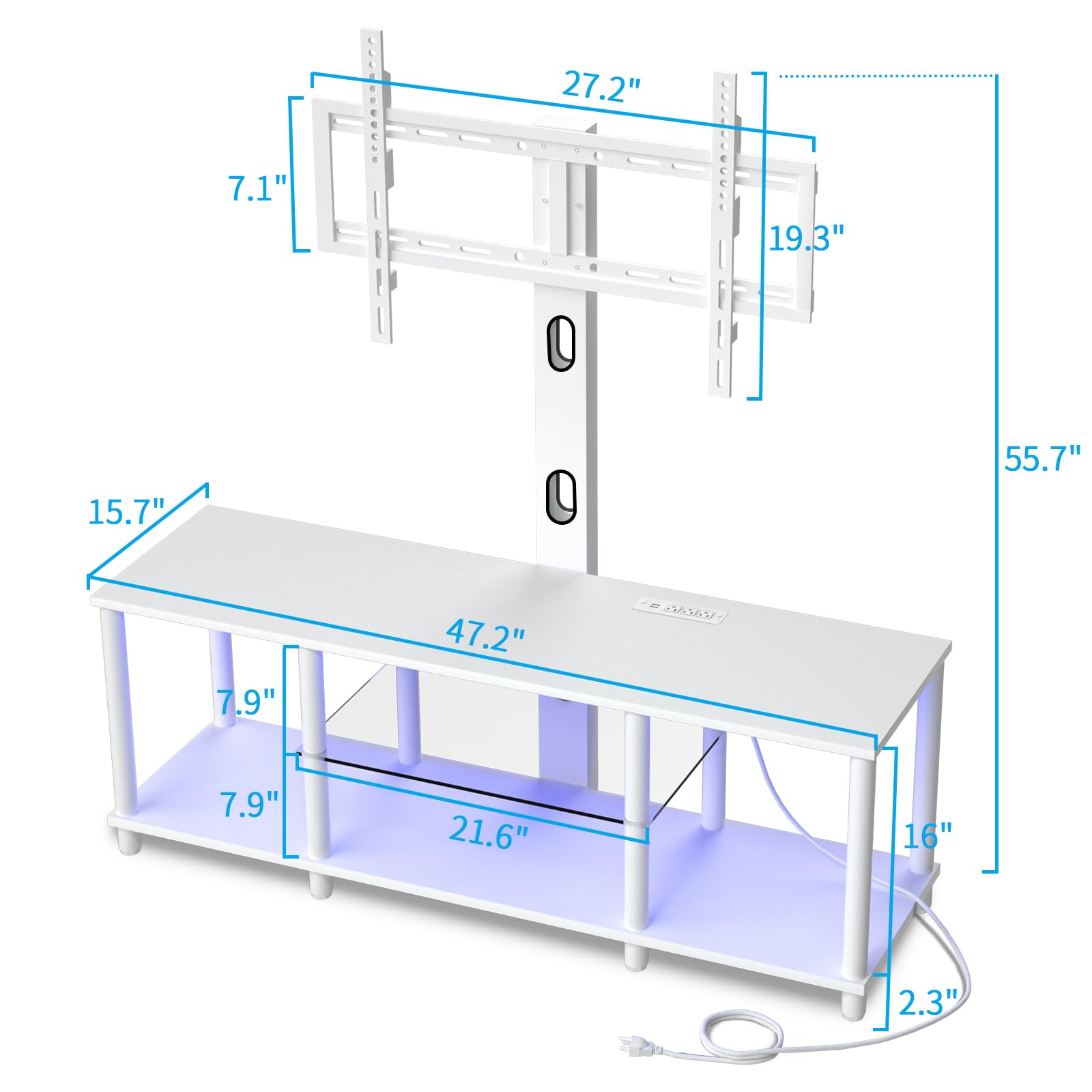 Lazyvan TV Stand with Mount and Led Light，White TV Stand with Power Outlets for 32/40/43/50/55/60/65/70 Inch TV,Entertainment Center with Open Storage Shelf for Bedroom/Living Room/Office - WoodArtSupply