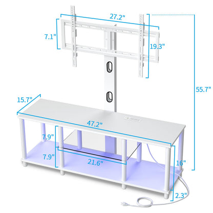 Lazyvan TV Stand with Mount and Led Light，White TV Stand with Power Outlets for 32/40/43/50/55/60/65/70 Inch TV,Entertainment Center with Open Storage Shelf for Bedroom/Living Room/Office - WoodArtSupply