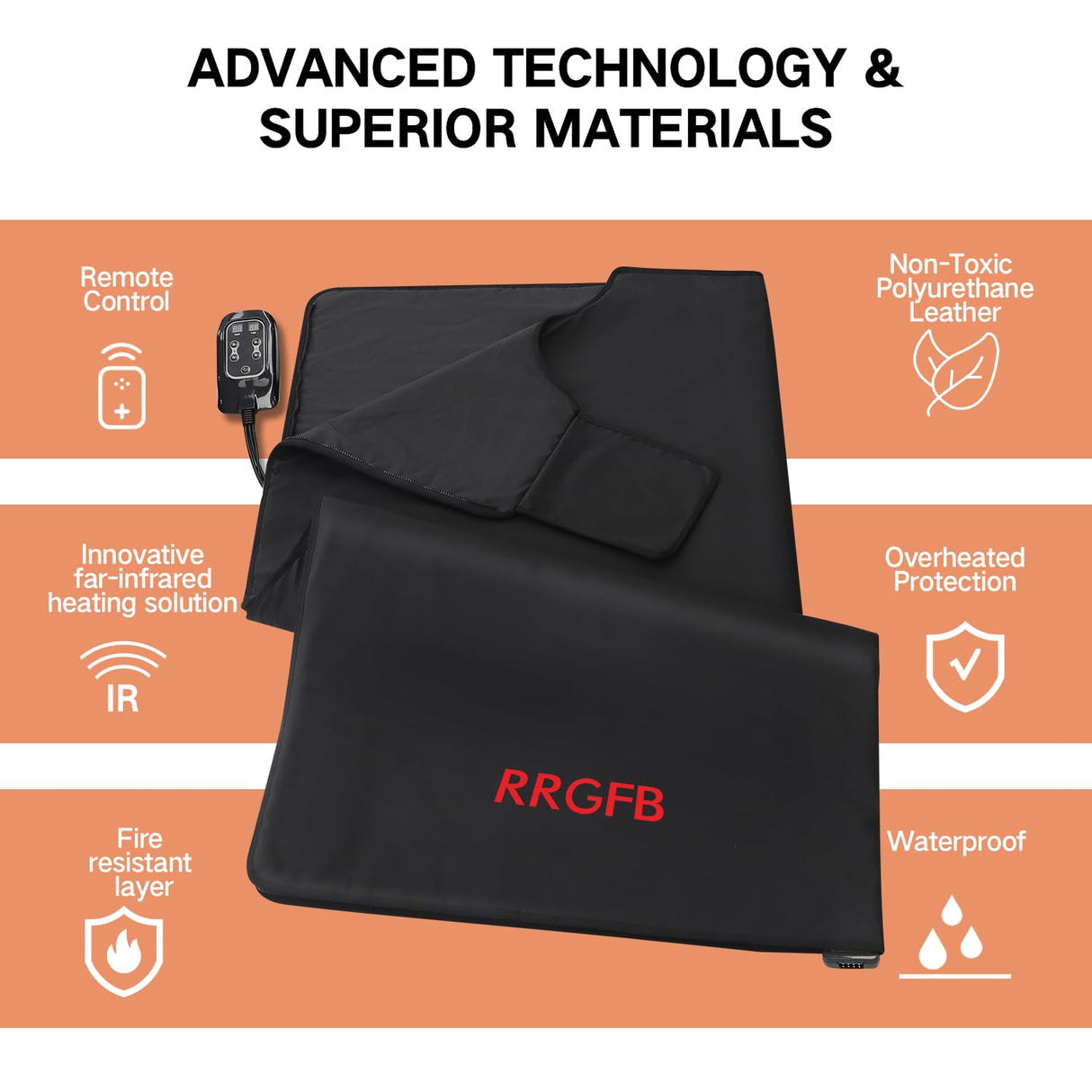 RRGFB Portable Infrared Sauna Blanket, Detox & Relaxation at Home, Adjustable Timer 1-60 Min, Temperature Range 95-167℉, 6 ft x 2.6 ft, Durable PU Leather Cover RRGFB