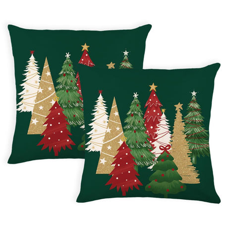 Green Christmas Throw Pillow Covers - 20 x 20 Inch Set of 2 - Red, White, Gold Colorful Christmas Trees - Xmas, Winter Holiday Decorative Pillow Covers - Cushion Cases for Sofa, Couch MAZSHTTD