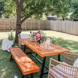 PHI VILLA Outdoor Acacia Wood Bench, 63" Long Patio Wooden Picnic Bench for 3 People, Backless Oil Finished Teak Bench for Garden, Porch, Yard PHI VILLA