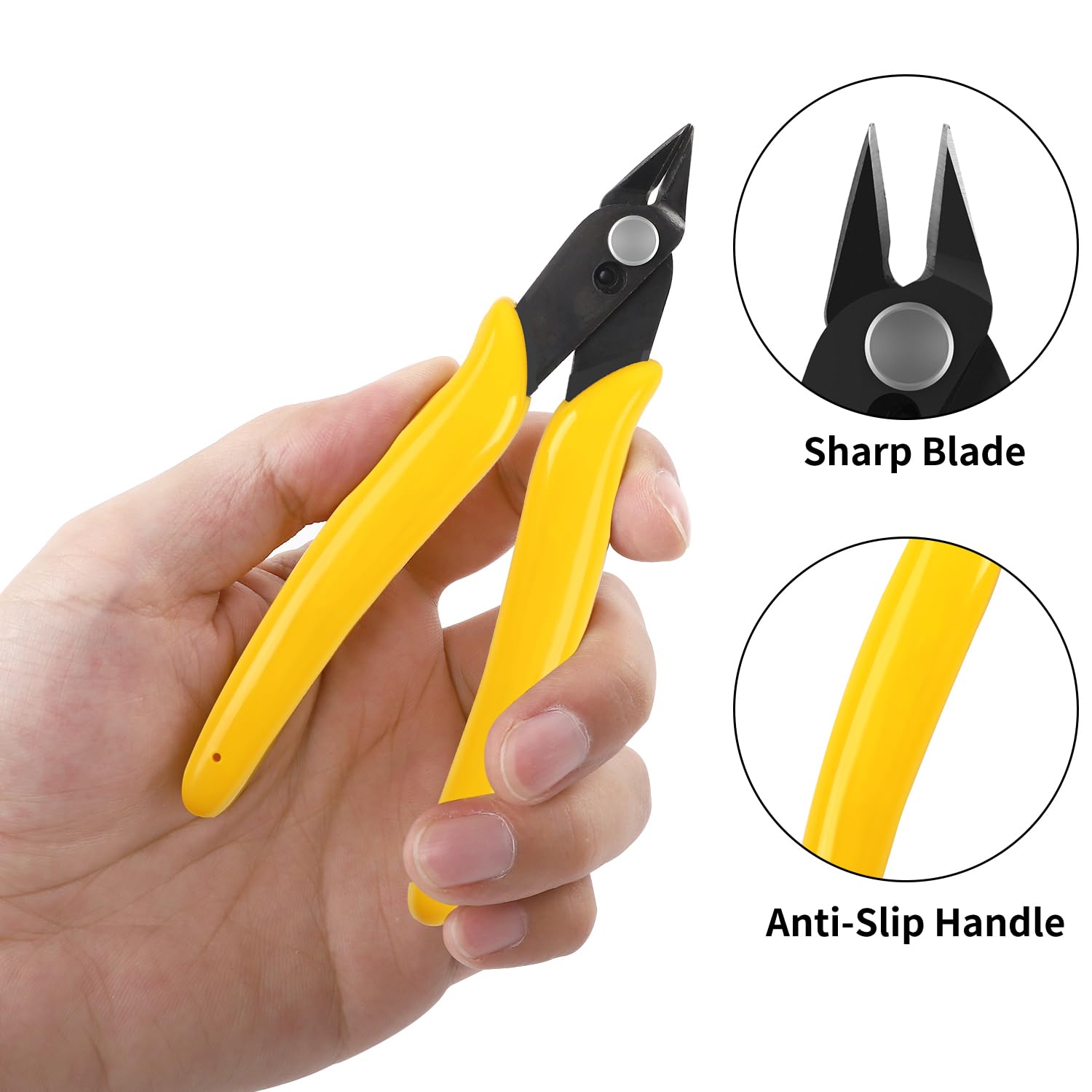 HongWay 5pcs Micro Flush Cutters, Wire Cutter with Internal Spring, Diagonal Cutters for Electronics, Heating Wire, Model Sprue, Soft Copper Wire Snips, 5 inches, Yellow - WoodArtSupply