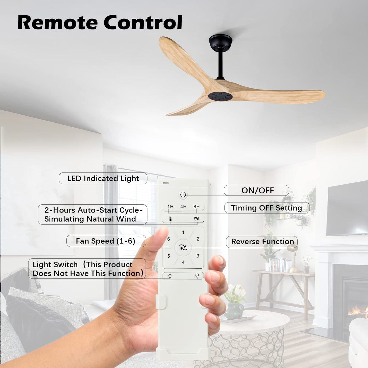 Bigzone 52" Outdoor/Indoor Ceiling Fans Without Lights, DC Motor Energy Saving, 3 Solid Wood Blades, Outdoor Ceiling Fans For Patios With Reversible Blades Bigzone