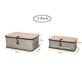 Glitzhome Decorative Galvanized Metal Boxes with Wood Lids, Set of 2 Storage Chests Small and Large Glitzhome