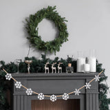 Wooden Christmas Decorations Garland with Snowflakes, Boho Christmas Decor Rustic Wood Garland, DIY Wooden Bead Xmas Garland Decor Winter Banner Decor for Tree Mantle Fireplace Wall (White) IDATOO