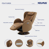 Nouhaus Luna Heated Massage Chair,Full Body Massaging Zero-Gravity Leisure Recliner with Low-Noise 3D Massage and Dual Sound Systems Modern Massage Chairs (Dark Caramel) Nouhaus
