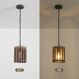 Farmhouse Rustic Pendant Light, 1-Light Round Cage Pendant Lighting Fixture with Adjustable Chain for Kitchen Island Hallway Dining Room Bar, Solid Wood wochos