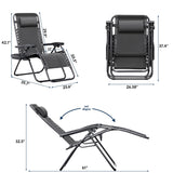 Greesum Zero Gravity Chairs Set of 2 Adjustable Steel Mesh Recliners Beach Deck Lawn Camping Patio Foldable Lounge Chair with Cup Holder Trays and Pillows,Dark Black Greesum