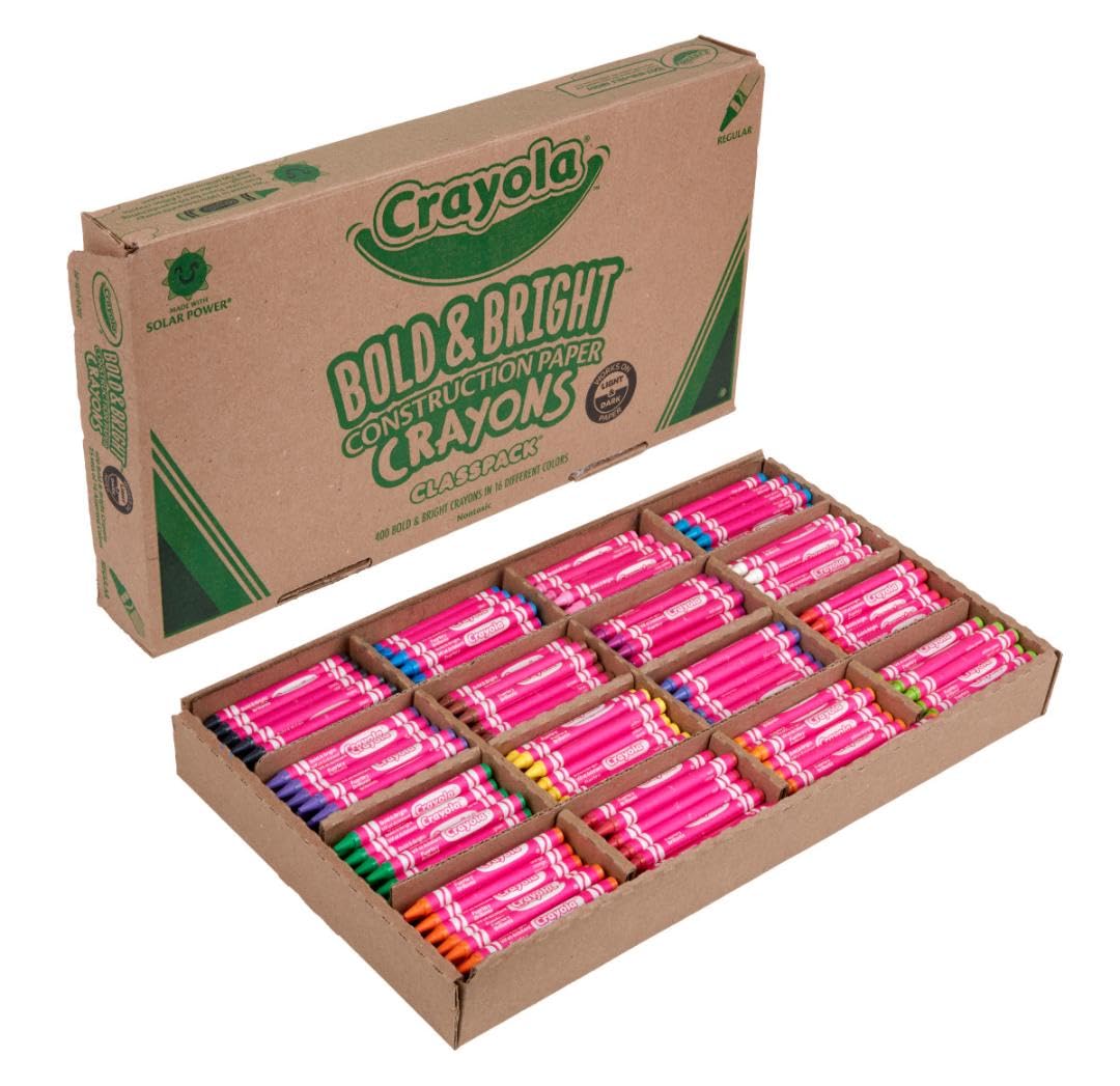 Crayola Construction Paper Crayons Classpack, Bulk Assorted School Supplies, 16 Colors, 400/Set (Packaging May Vary) Crayola