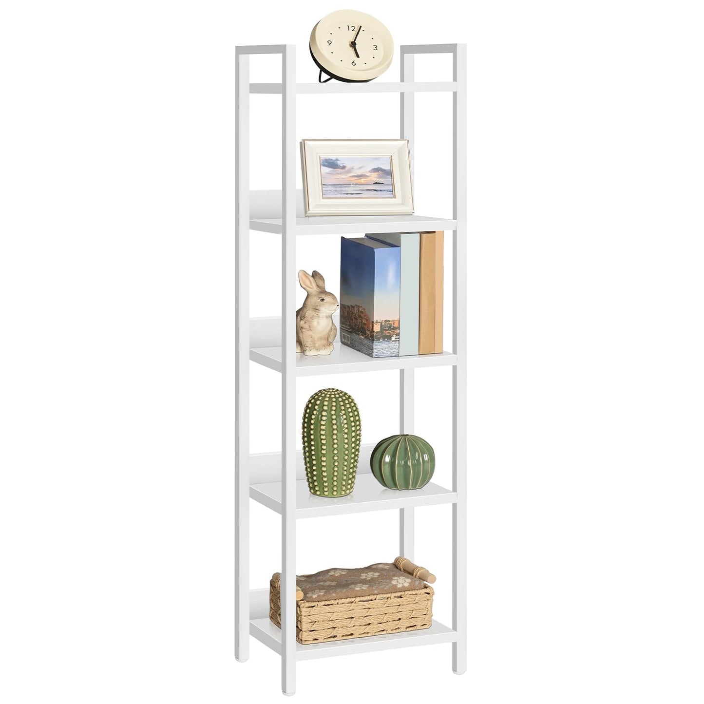 MAHANCRIS 5-Tier Bookshelf, Bookcase, Shelves Organizer for Small Spaces, Storage Shelf Organizer, for Living Room, Bedroom, Study, Balcony, White BKBW5501