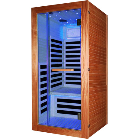 Single Person Sauna Room With LED Lighting, Epoxy Heating Plates, And Compact Design - American White Oak HouseOfZazla