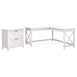Bush Furniture Key West 60W L Shaped Desk with 2 Drawer Lateral File Cabinet in Pure White Oak Bush Business Furniture