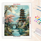Cherry Blossom Pagoda Paint by Numbers Kit for Adults - DIY Chinese Garden and Bridge Scene Painting on Canvas 16x20 Inches, Acrylic Paint Set, Suitable for Beginners, Oriental Art for Home Decoration TAOPAOLAB