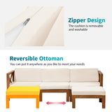 5-Piece Acacia Wood Outdoor Sofa Set Patio Bistro Set Furniture Outdoor Chat Conversation Table Chair Set with Water Resistant Cushions and Coffee Table for Beach Backyard Garden PayLessHere