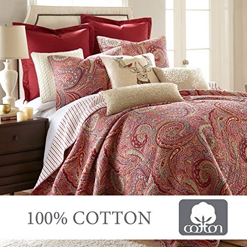 Levtex Home - Spruce Red Quilt Set - King/Cal King Quilt (106x92in.) + Two King Pillow Shams (36x20in.) - Paisley Pattern in Burgundy, Red, Tan, Grey - Reversible - Cotton Levtex Home