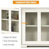 Costzon Cream White Sideboard Cabinet, 42"L x 13"W x 24.5"H, With Sliding Door Window, Wooden Cupboard Server Buffet Console Table for Home Dining Room Entryway Costzon