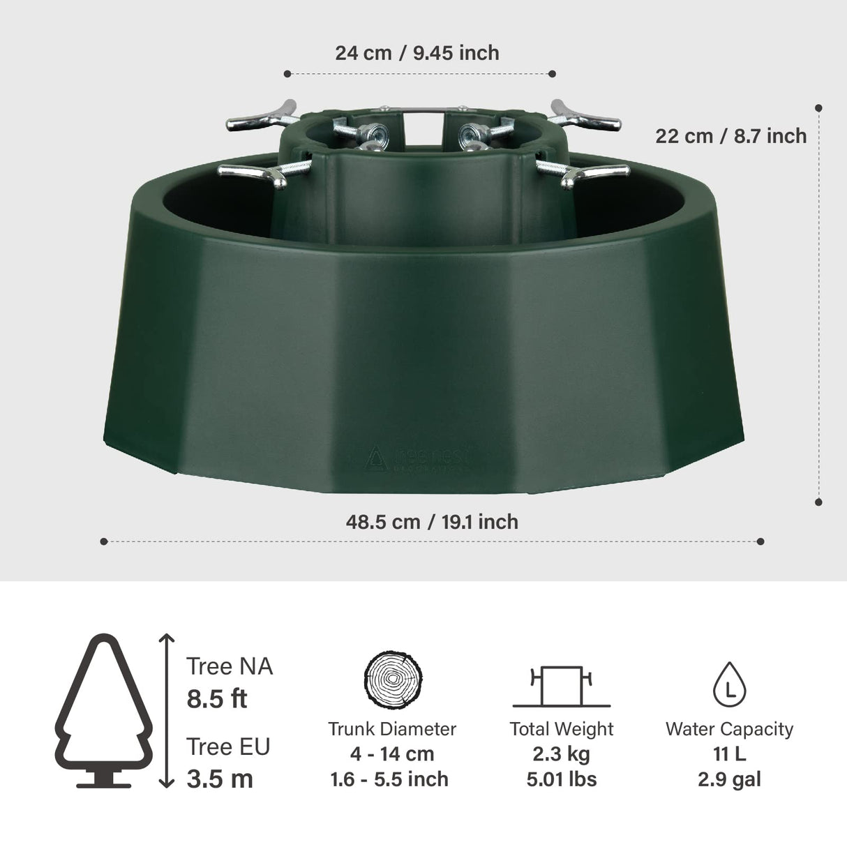 Tree Nest Robust Christmas Tree Stand for Real Christmas Trees Up to 8.5' Trees Water Reservoir Holds Up to 2.9 Gal Robust (Green,Medium) Tree Nest