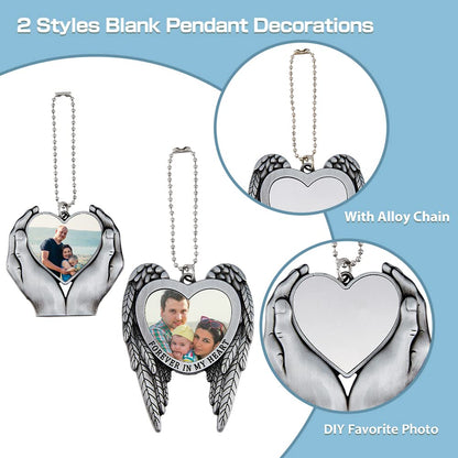 SUPERFINDINGS 4 Sets 2 Styles Alloy Heat Transfer Sublimation Blank Pendant Angel Wing Hands Holding Love Heart Photo Frame Pendant DIY Keychain Decorations