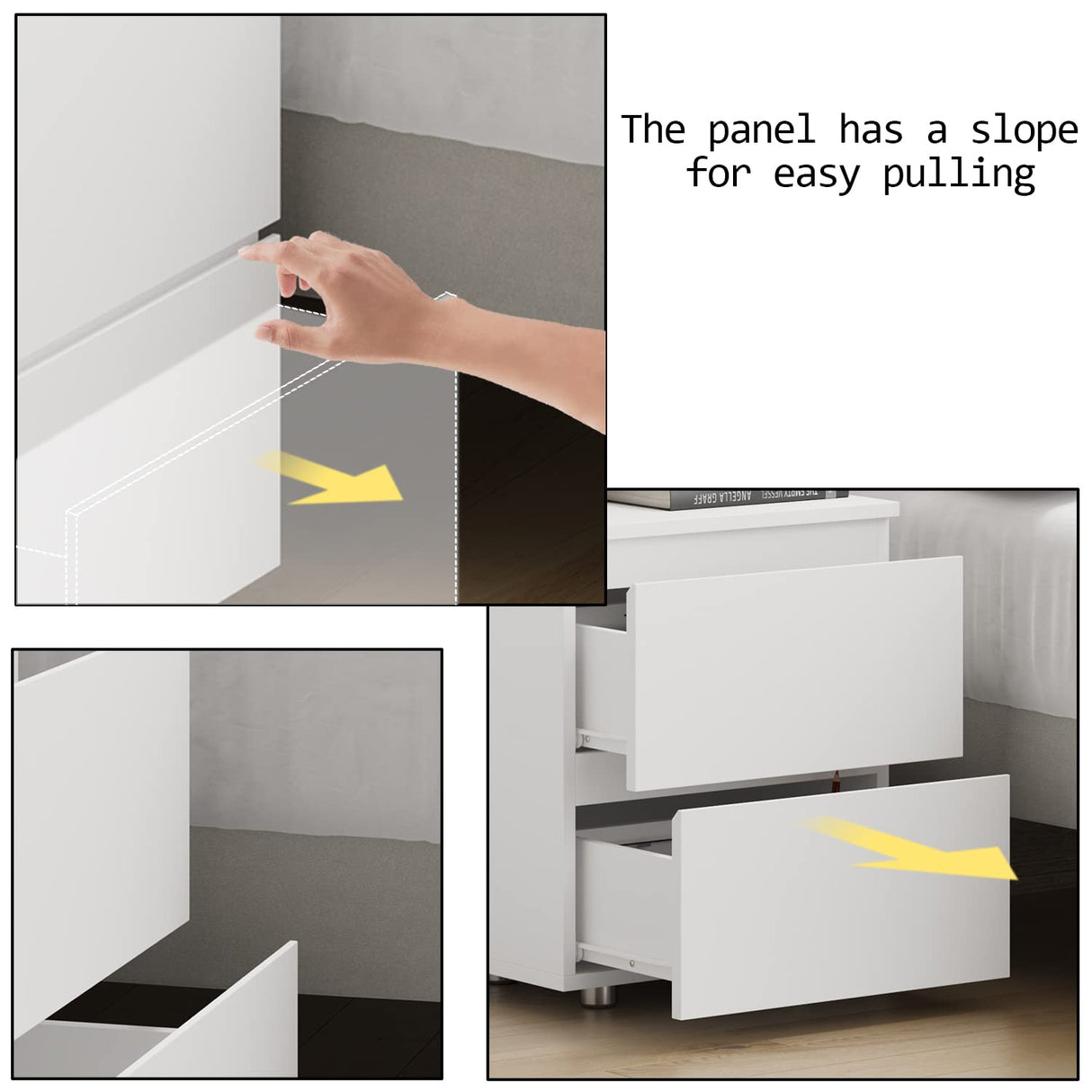 FUNISIR Nightstand with 2 Drawers, Modern Bedroom End Table with No Handle, Wooden Bedside Storage Cabinet, White FUNISIR