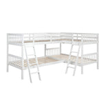 Four Bed, Twin Over Twin L-Shaped Bunk Bed with 2 Ladders, Wooden Corner Bunk Beds for 4 Person, Quad Bunk Bed with Angle Ladder and Guardrail for Children Teens Adults, No Box Spring Needed,White TRIPLE TREE