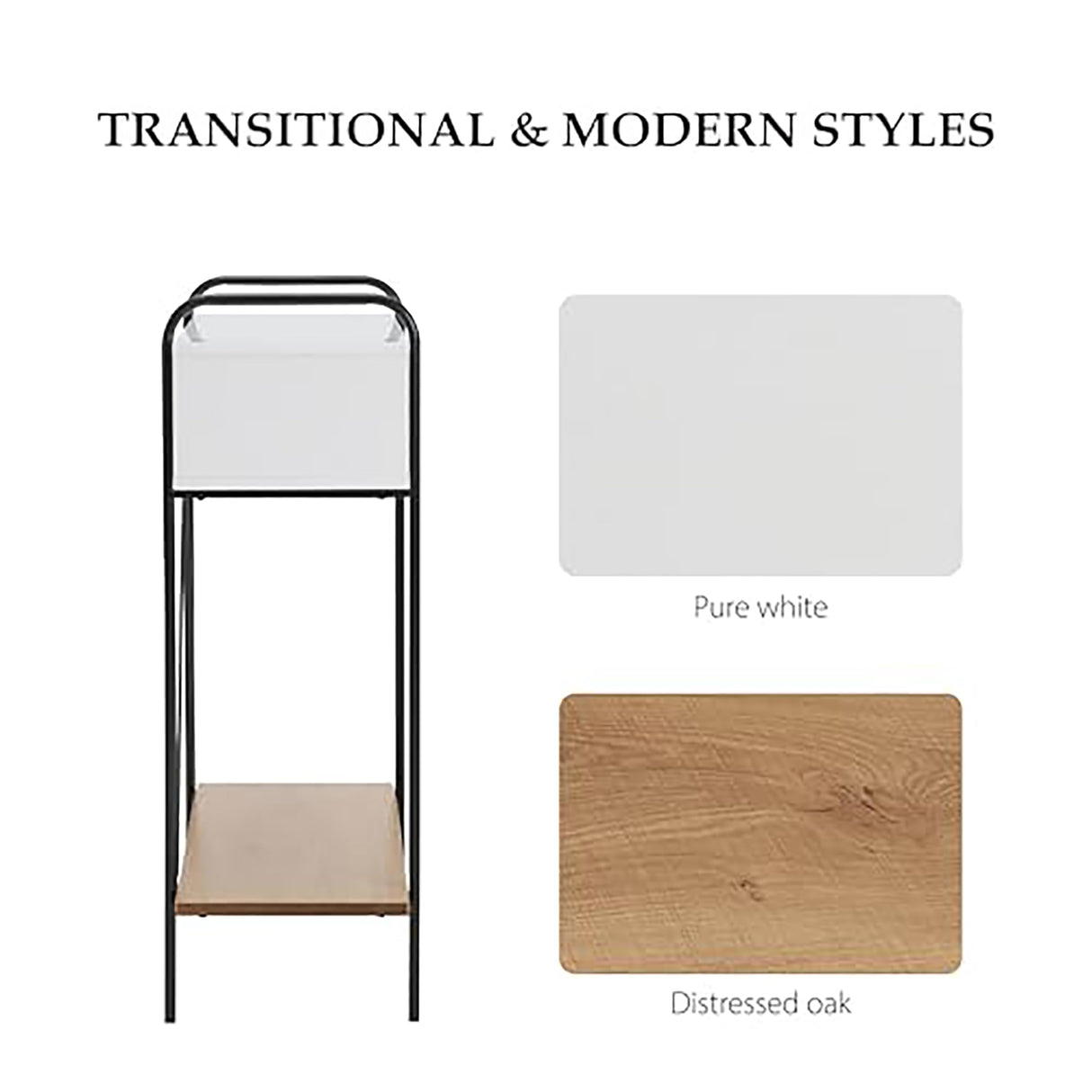 Furniture of America Alyia Modern 36 inch High Console Table with Storage Shelves and Metal Frame Legs for Living Room, Entryway, Hallway, Office, Corridor, Foyer, White Pure & Distressed Oak Furniture of America