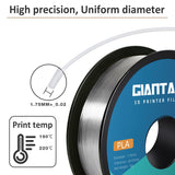 GIANTARM Clear PLA Filament, 1.75mm Transparent PLA 1kg Spool (2.2lbs), 3D Printer Filament with Vacuum Packaging GIANTARM
