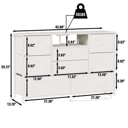 Furnulem White Dresser for Bedroom, Wide Chest of Drawers with Power Outlet for 55" TV Stand Entertainment Center, Deep 8 Drawers for Storage in Living Room,Entryway,Hallway,Closet(White) - WoodArtSupply