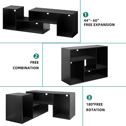 YITAHOME Modern Deformable TV Stand with RGB LED Lights for 45-75 Inch TVs, Versatile Entertainment Centre in Black - WoodArtSupply