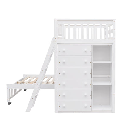 Twin Over Full Bunk Bed with Storage Drawers and Shelves by Harper & Bright Designs