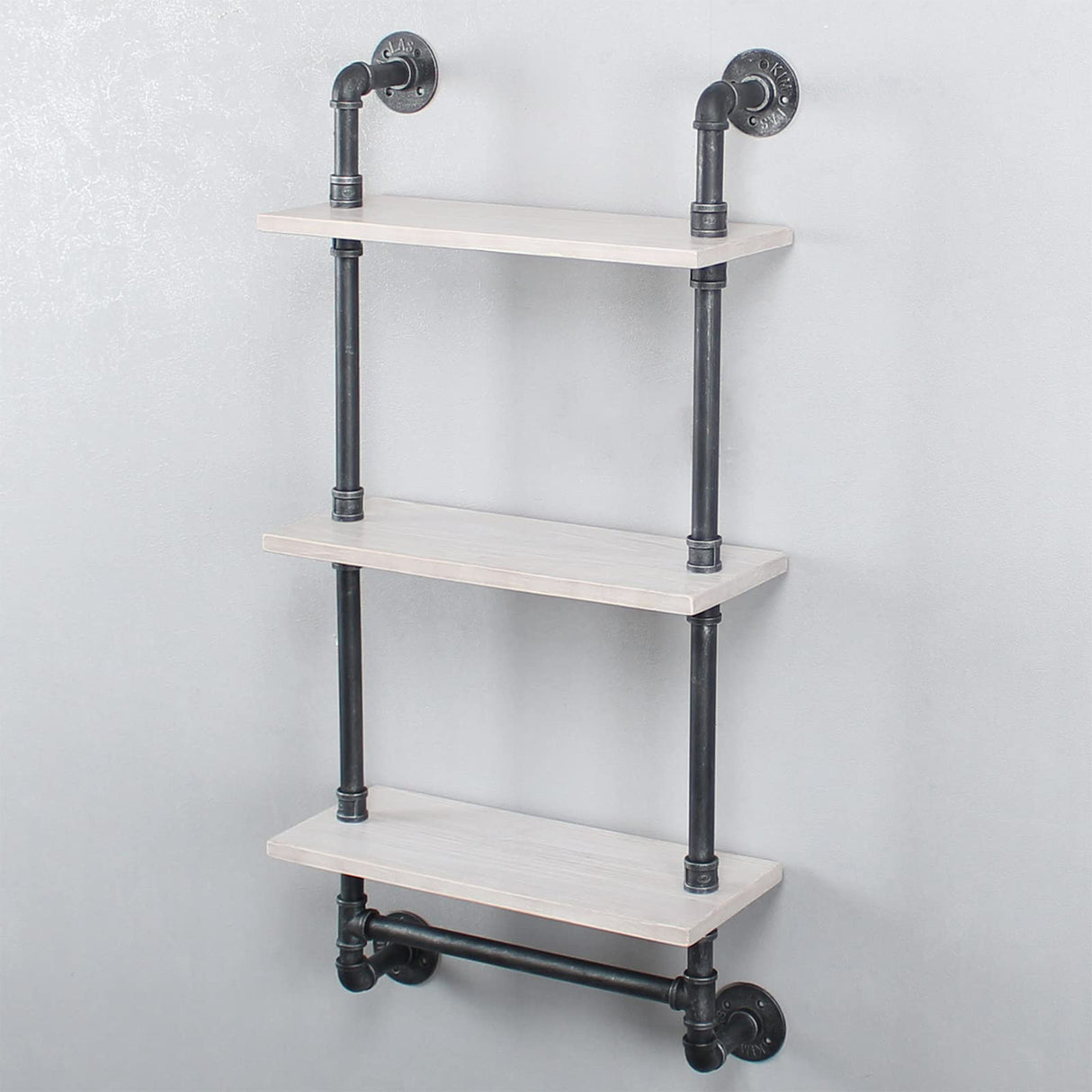 Industrial Pipe Shelf Bathroom Shelves Wall Mounted,19.6in Rustic Wood Shelf with Towel Bar,3 Tier Farmhouse Towel Rack Over Toilet,Pipe Shelving Floating Shelves Towel Holder,Retro White MBQQ