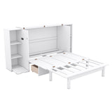 Ball & Cast Full Size Murphy Bed,Cabinet Hideaway with Shelves and Drawers,Wood Wall Bed can be Folded w/USB Ports,Easy Assembly,Platform Bedframe for Kids Bedroom,Student Dorms,White Ball & Cast